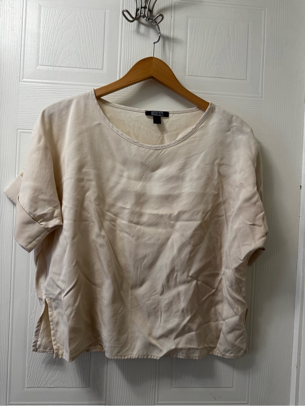 Natalie Busby Light Cream Short Sleeve Women's Blouse - Minimal Scoop Neck
